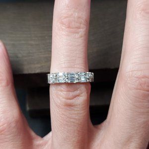 Size 6 Sterling Silver Alternating Shapes Cubic Zirconia Ring